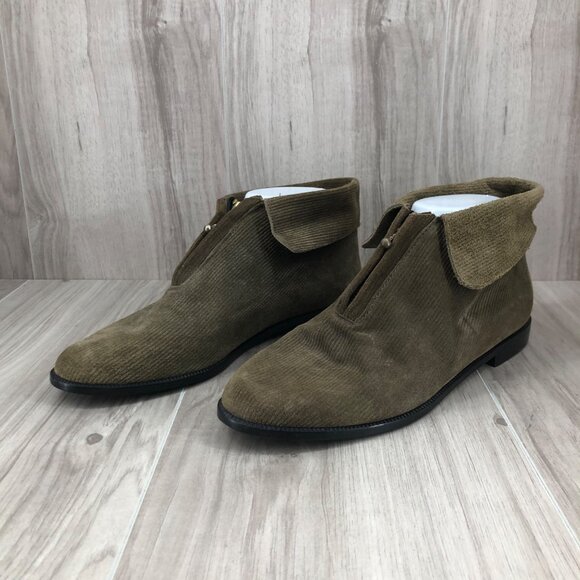 DKNY Ankle Boots Womens 8.5AA  Olive Suede Zip Booties - Picture 2 of 11